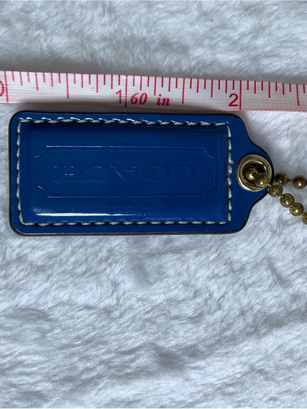 Coach Royal Blue Leather Key Tag with Brass Ball Chain